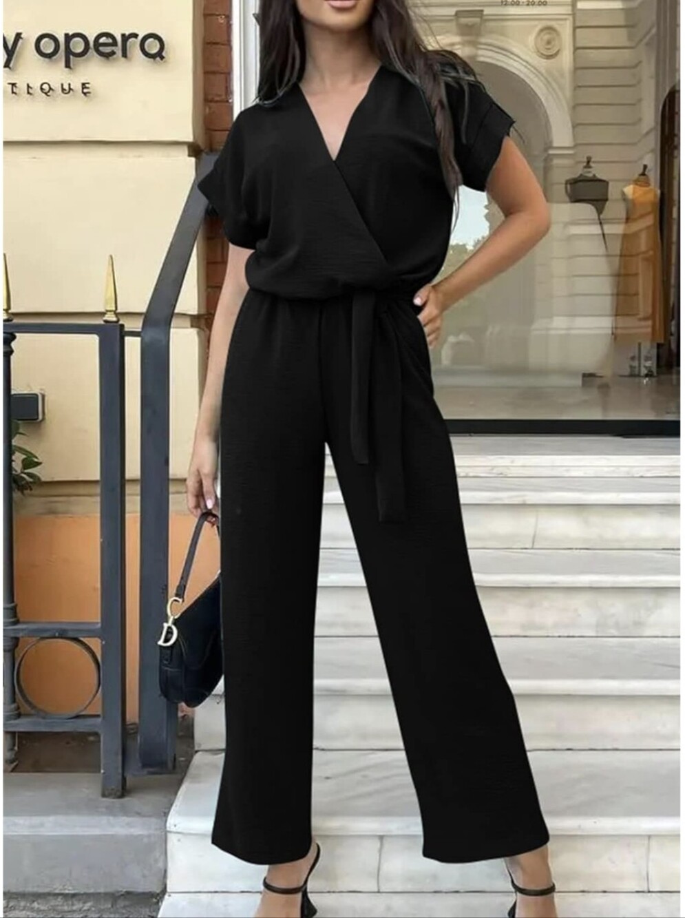 NWT Pretty Garden Black Jumpsuit Overall Pockets Romper Jogger Waist Tie Sz 3XL
